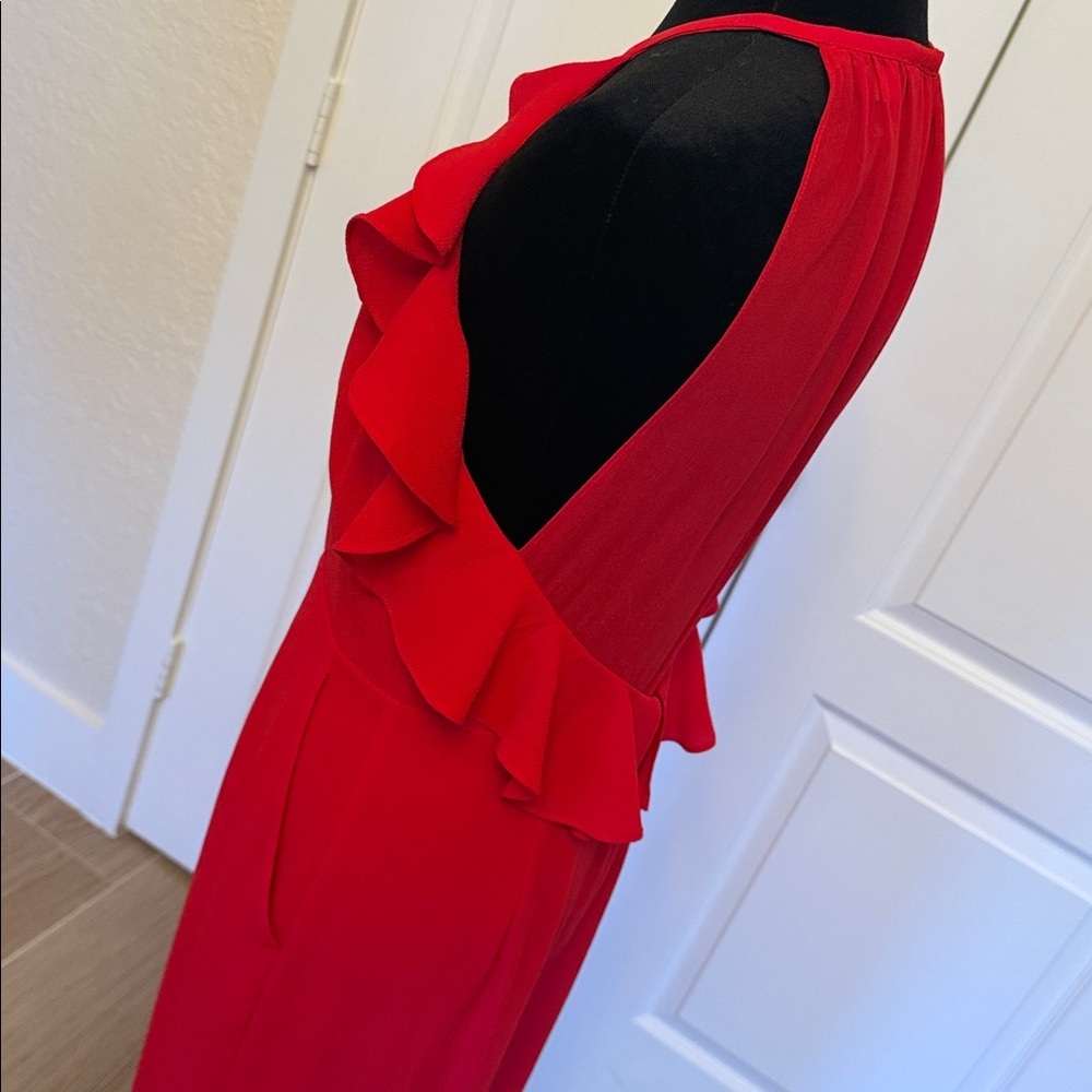 Whistles Red Ruffle-Shoulder Jumpsuit - Picture 6 of 14